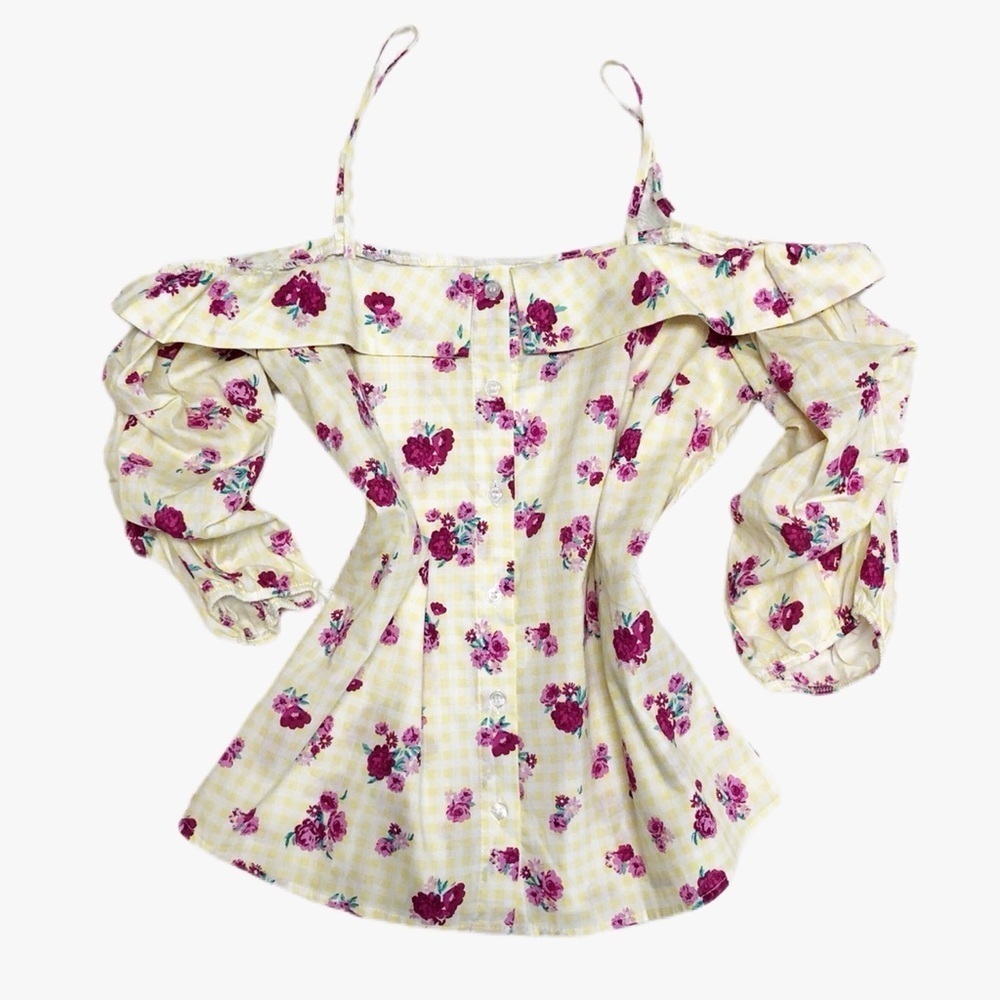 NWT No Comment Cold Shoulder Floral Top Sz M - Picture 2 of 11